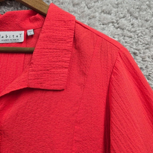 Habitat‎ Womens Pink Textured Button Up Shirt Size L Lagenlook Artsy Lightweight - Picture 3 of 15